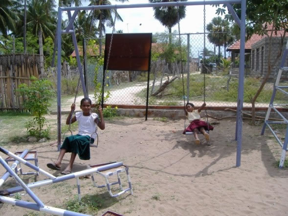 children on swings