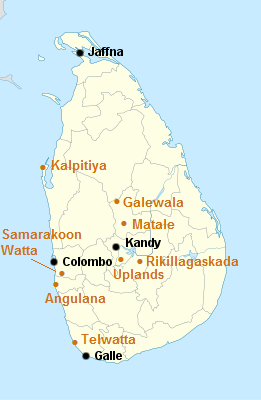 map of Sri Lanka showing location of past projects